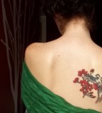 elegant bird tattoo red flowers back shoulder tattoo