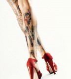 rockabilly tattoo full legs tattoo red high heels