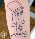 childlike drawing mountains and hand tattoo