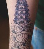 building and waves oriental tattoo by diana katsko