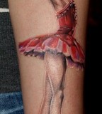leg tattoo ballet dancer in red dress