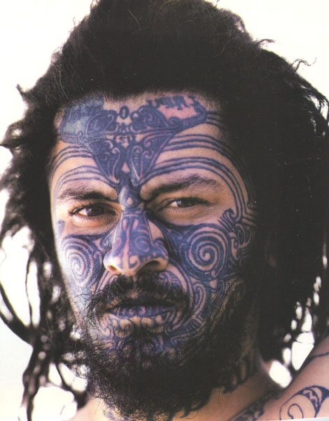 South pacific islander face tattoo