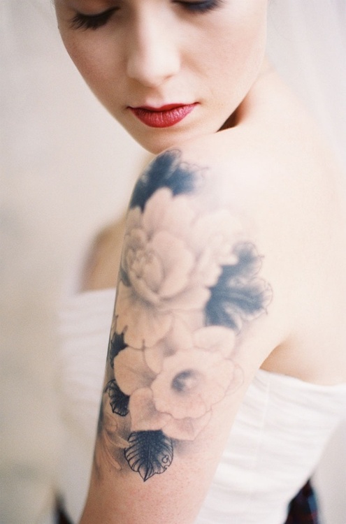 Flower Tattoo Black And White Shoulder