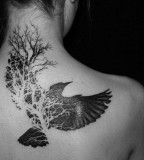 back tattoo design for women bird blackwork
