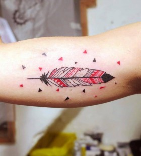 black and red feather tattoo by matik