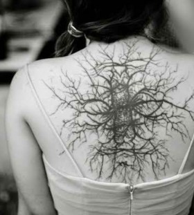 black ink tree roots tattoo