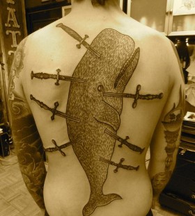 liam sparkes tattoo stuck swords in whale's body