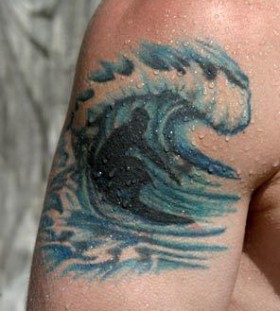 Blue surfing sport tattoo