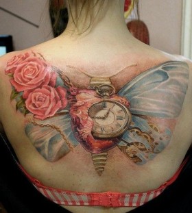 Butterfly clock tattoo