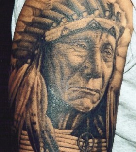 Indian chief portrait tattoo by Corey Miller