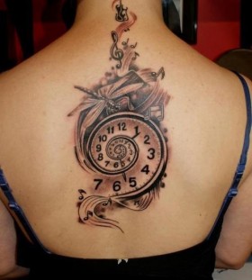 Simple back clock tattoo