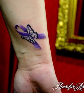 small purple tattoo ribbon butterfly