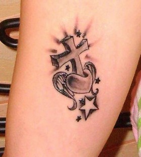 Cross tattoo with love