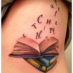 Few books tattoo with letters