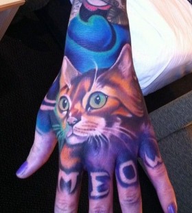 Hand cat tattoo