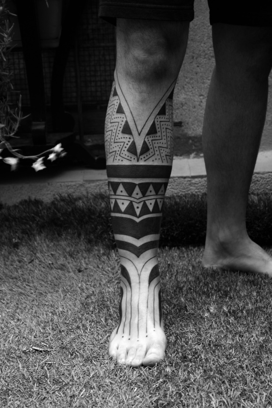 Black and white ornaments legs tattoo