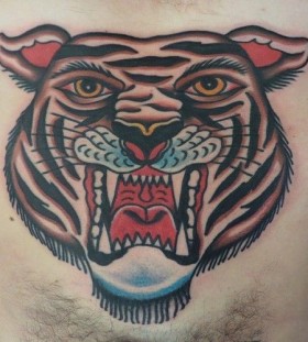 Brown tiger tattoo by Dustin Barnhart