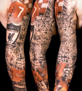 Hands colorful football tattoo