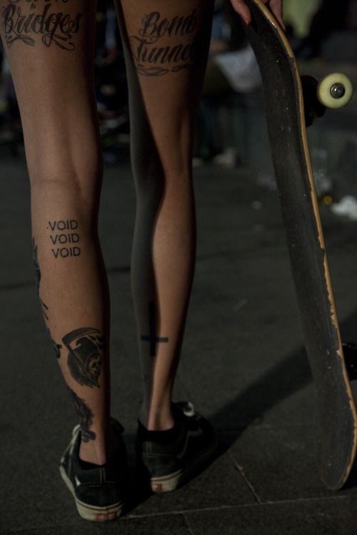 Lovely words legs tattoo