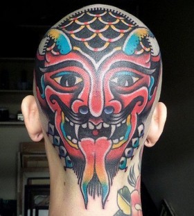 Men's head tattoo by Dustin Barnhart