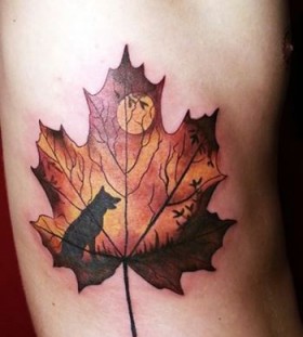 Moonlight and wolf leaf tattoo