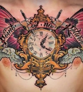 Realisti clock tattoo on chest