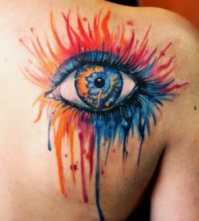 Shoulder blue eye tattoo