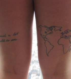 Amazing world quote tattoo on leg