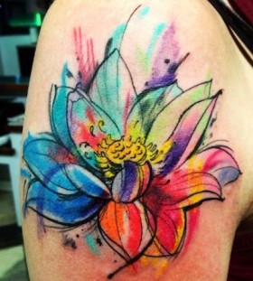 Colorful flower tattoo on hand
