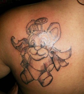 Cute angel teddy bear tattoo on shoulder