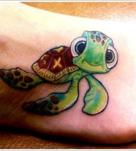 Cute turtle tattoo on foot