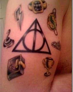 Harry Poter style back book tattoo