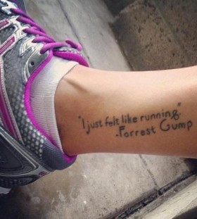 I just felt like running quote tattoo on leg