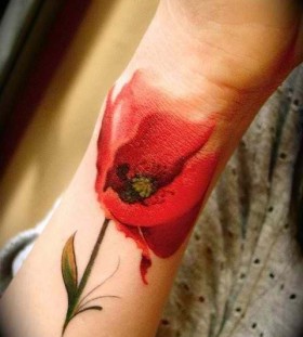 Lovely poppy flower tattoo on hand