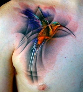 Men chest bird watercolor tattoo