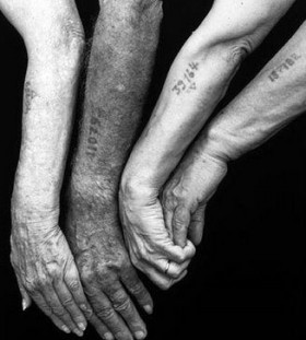 Numbers tattoos on old people hand
