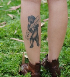 Pretty black california bear tattoo on leg