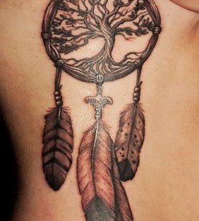 Big tree and dreamcatcher tattoo