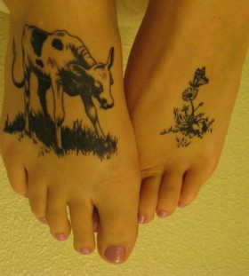 Funny foots cow tattoo