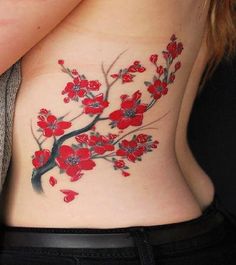 Red and black tree chinese style tattoo