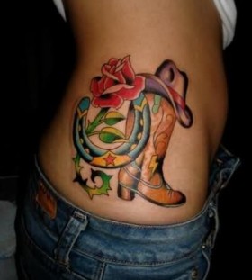 Red rose and cow tattoo