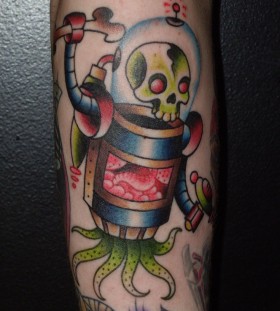 Skull and awesome robbot tattoo