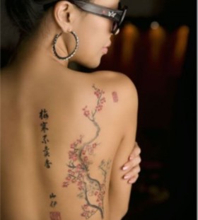 Women with glasses chinese style tattoo
