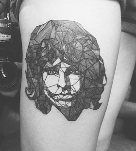 black and white jim morrison tattoo on leg