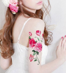 rose and peony arm tattoo