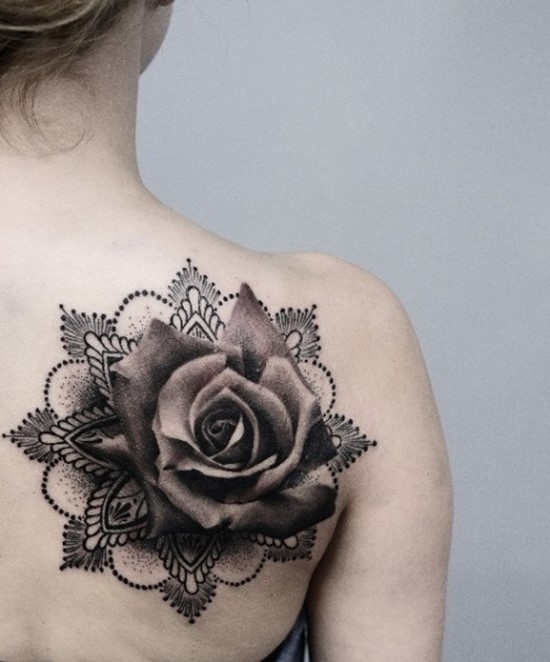 3D rose shoulder tattoo