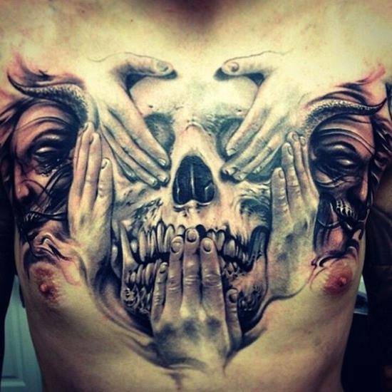 3D speak, hear and talk to evel on chest tattoo