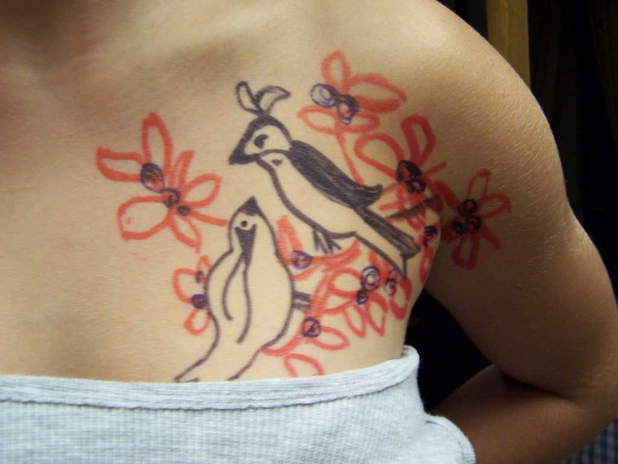 Bird Perch on Twigs Tattoo Sketch Designs For Girls (NSFW)