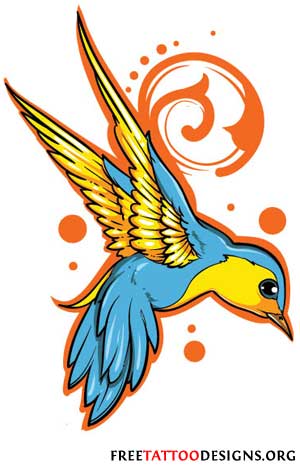 Blue and Yellow Swallow Tattoo Design
