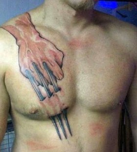3d wolverine's fist chest tattoo